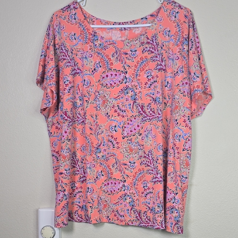 J. Jill Luxe Supima Cotton Floral Scoop Neck Tee Size 2X.